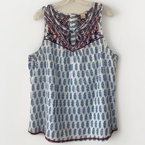 Lucky Brand Women's Embroidered Sleeveless Tank Top XL Lightweight Aztec Cotton